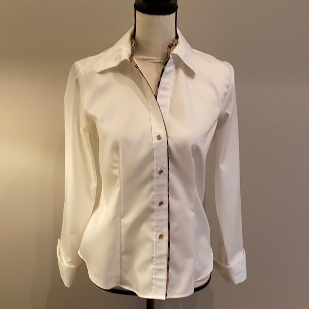 Calvin Klein Leopard-Trim Blouse